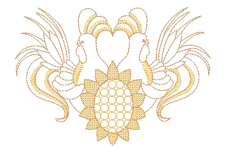 Gold roosters and Sunflowers 11042 Machine Embroidery Designs