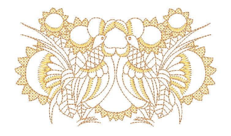 Gold roosters and Sunflowers 11042 Machine Embroidery Designs