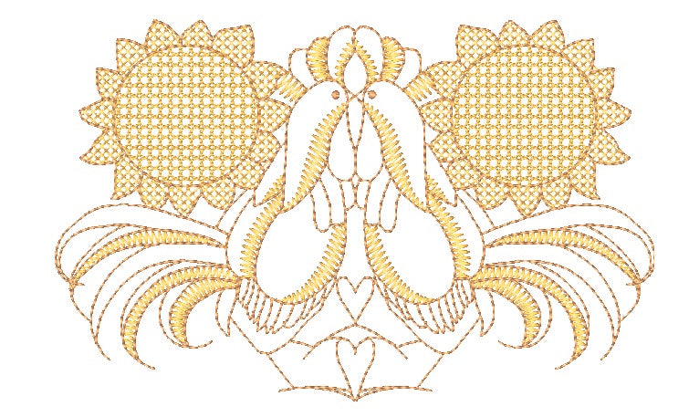 Gold roosters and Sunflowers 11042 Machine Embroidery Designs