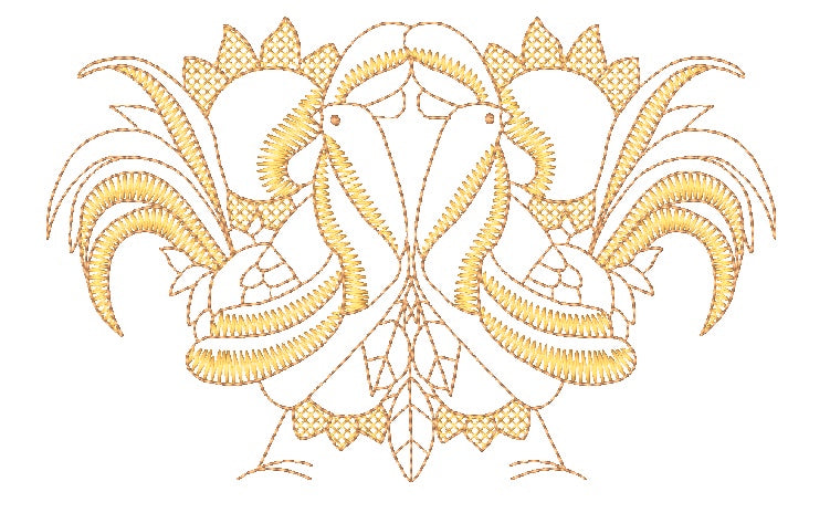 Gold roosters and Sunflowers 11042 Machine Embroidery Designs