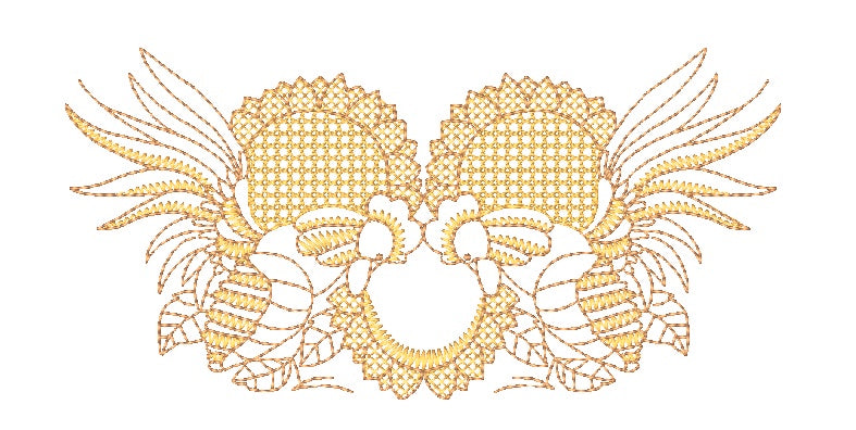 Gold roosters and Sunflowers 11042 Machine Embroidery Designs