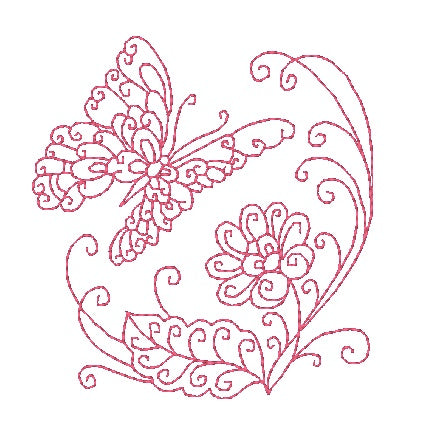 Redwork Curly Butterflies 10984 Machine Embroidery Designs