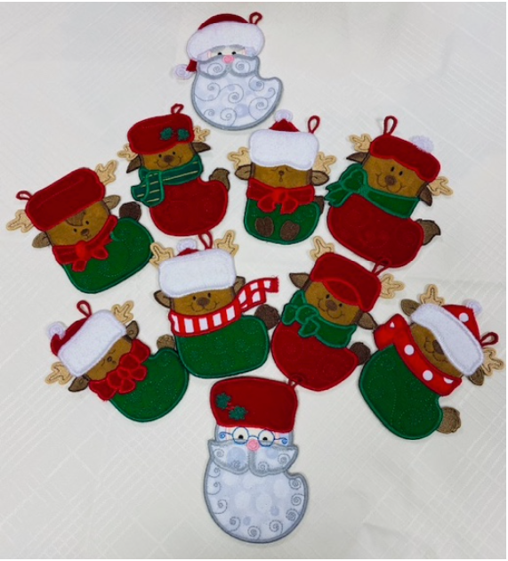 Applique Santa and Helper Stockings <br>[5"x7"] Hoop # 10394