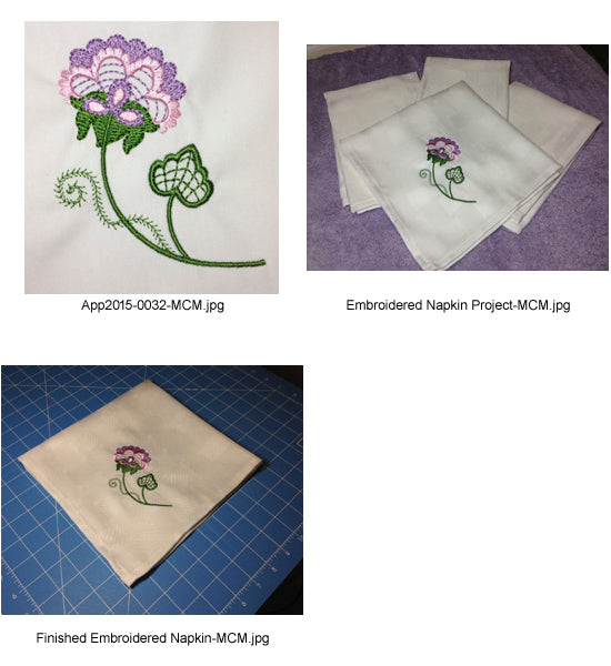 Embroidered Napkin Project [4x4] # 10247
