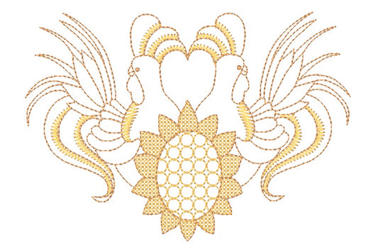 Gold roosters and Sunflowers 11042 Machine Embroidery Designs
