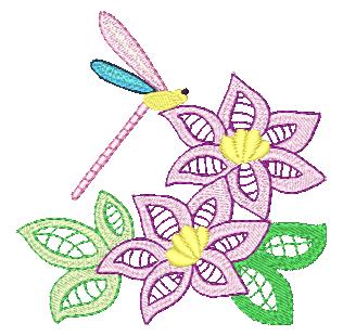 Dragonflies and flowers 10768 Machine Embroidery Designs