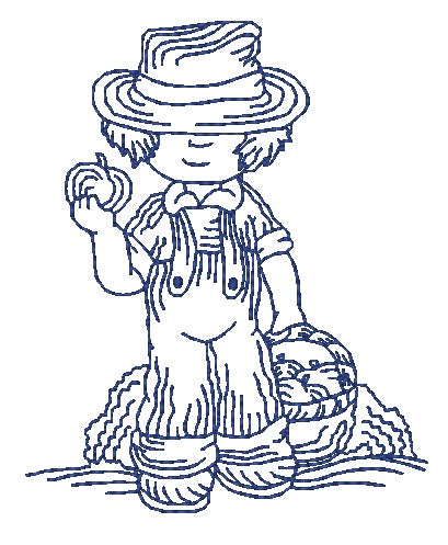 Boys in the Country Redwork [4x4] 11013 Machine Embroidery Designs