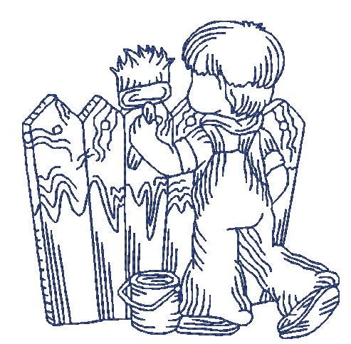Boys in the Country Redwork [4x4] 11013 Machine Embroidery Designs