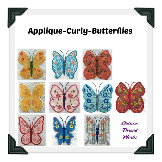 Applique Curly Butterflies  [4x4] # 10037