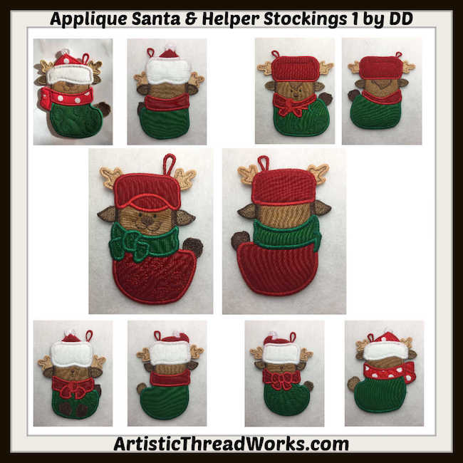 Applique Santa and Helper Stockings <br>[5"x7"] Hoop # 10394