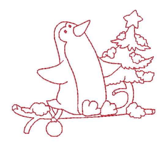 Little Redwork Christmas Penguins [4x4] # 10832