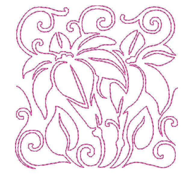 Lineart Lilies Blocks Redwork [4x4] 11331 Machine Embroidery Designs