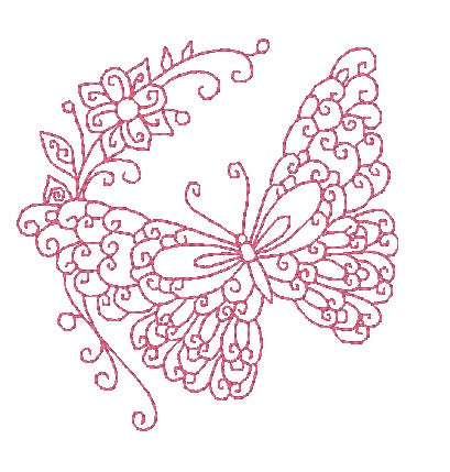 Redwork Curly Butterflies 10984 Machine Embroidery Designs