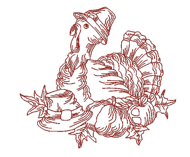 Thanksgiving-Redwork-1 [5x7] 10951 Machine Embroidery Designs