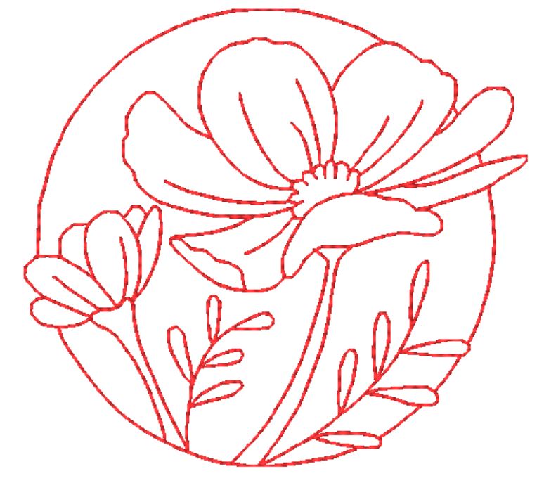 Circle Flowers-2 Redwork [4x4] Machine Embroidery Designs