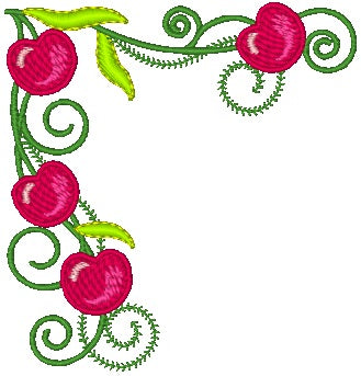 Cherries and Flowers Corners [4x4] 11421 Machine Embroidery Designs